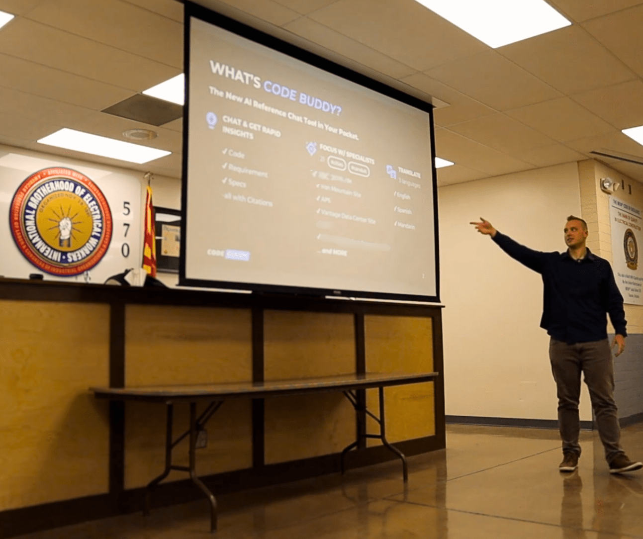Code Buddy presentation at electrical training facility