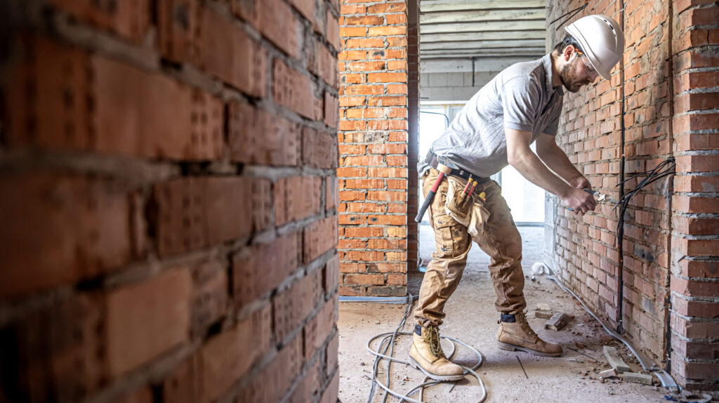 electrician cuts voltage cable during in unfinished basement