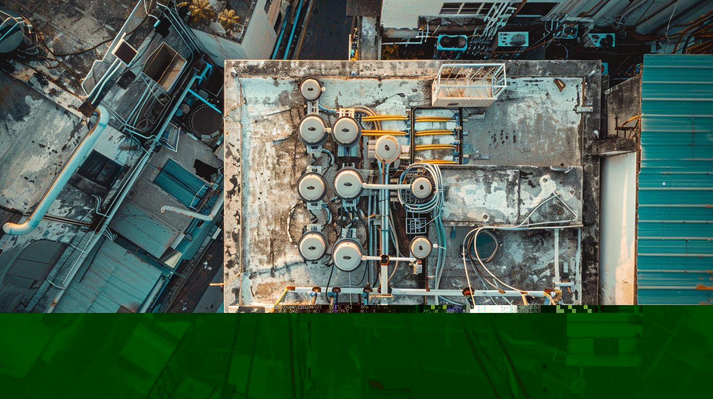 Aerial photo of unconventional electrical installation with exposed junction boxes.
